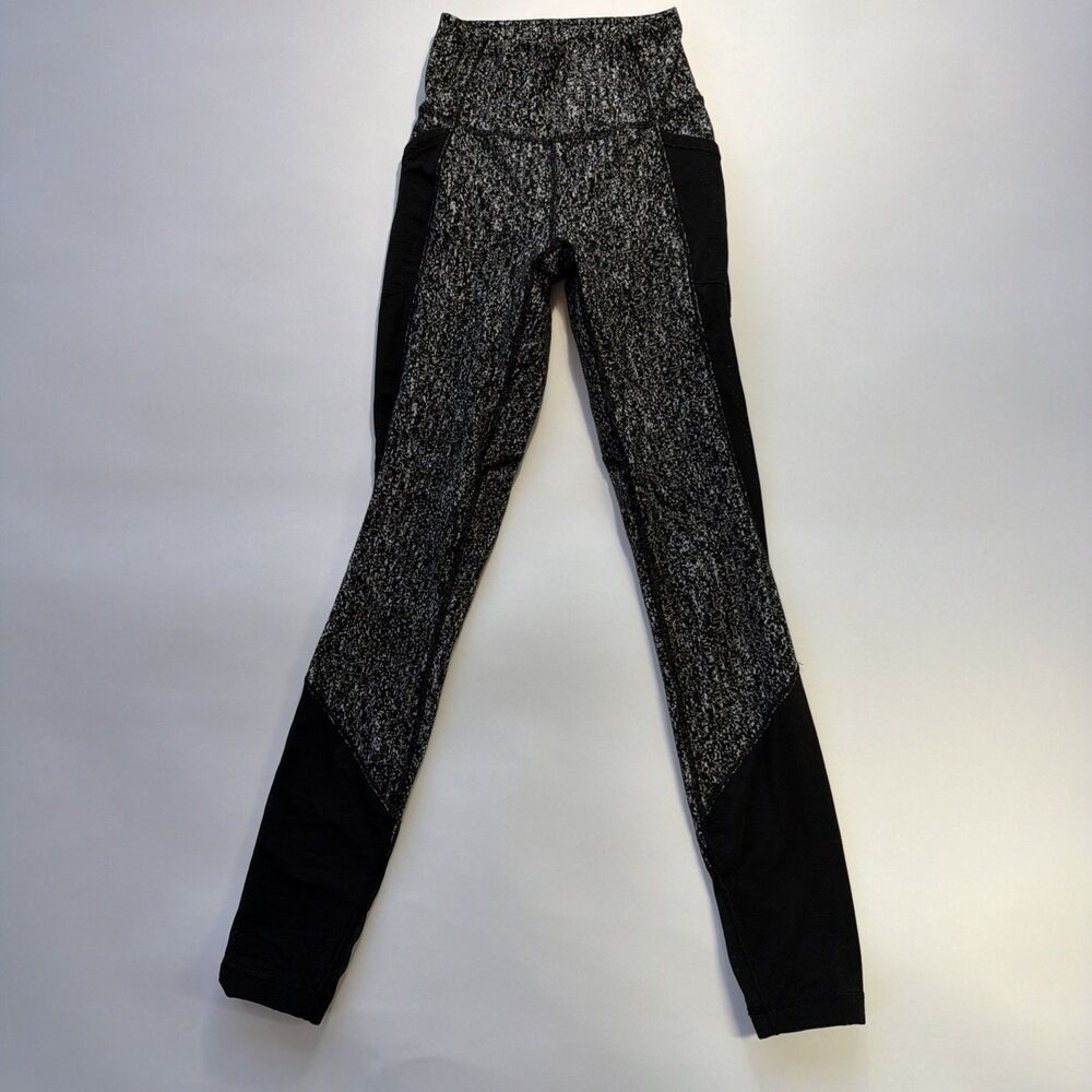 Lululemon Women’s Black Speckled Rulu Legging With Mesh Detail Size 2